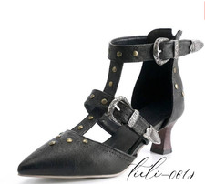Spring Women's Pointed Toe Kitten Heel Vintage Rivet Buckle Pumps Shoes Party