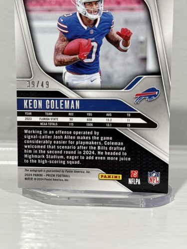 Keon Coleman 2024 Panini Prizm Purple Power Refractor /49 SP Rookie Auto RC #362 - Picture 11 of 11