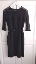 Next Blue Bodycon Knee Length Dress 3/4 Sleeve Mesh Sheer Belt Size 8