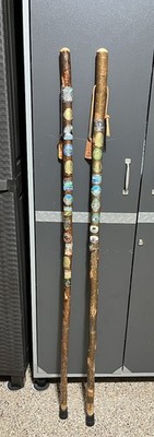 2 Brazos Walking Sticks Hiking w American Metal Medallions Badges 55 