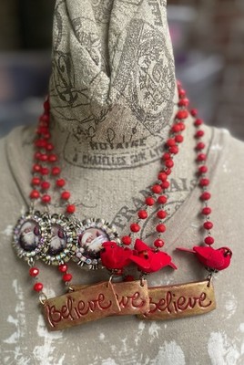 Gypsy South Clay and Genuine Howlite Santa and Cardinal Necklace