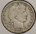 Silver Quarter - Barber - 1909-D (Nice coin for the grade.) - Set Break