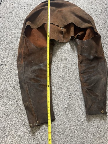 Vintage Leather Cowhide Suede Welding Shoulder Sleeve Apron Jacket - Picture 7 of 15