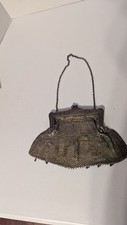 Antique Sterling Silver Mesh Purse Handbag Floral Frame German Made Clasp