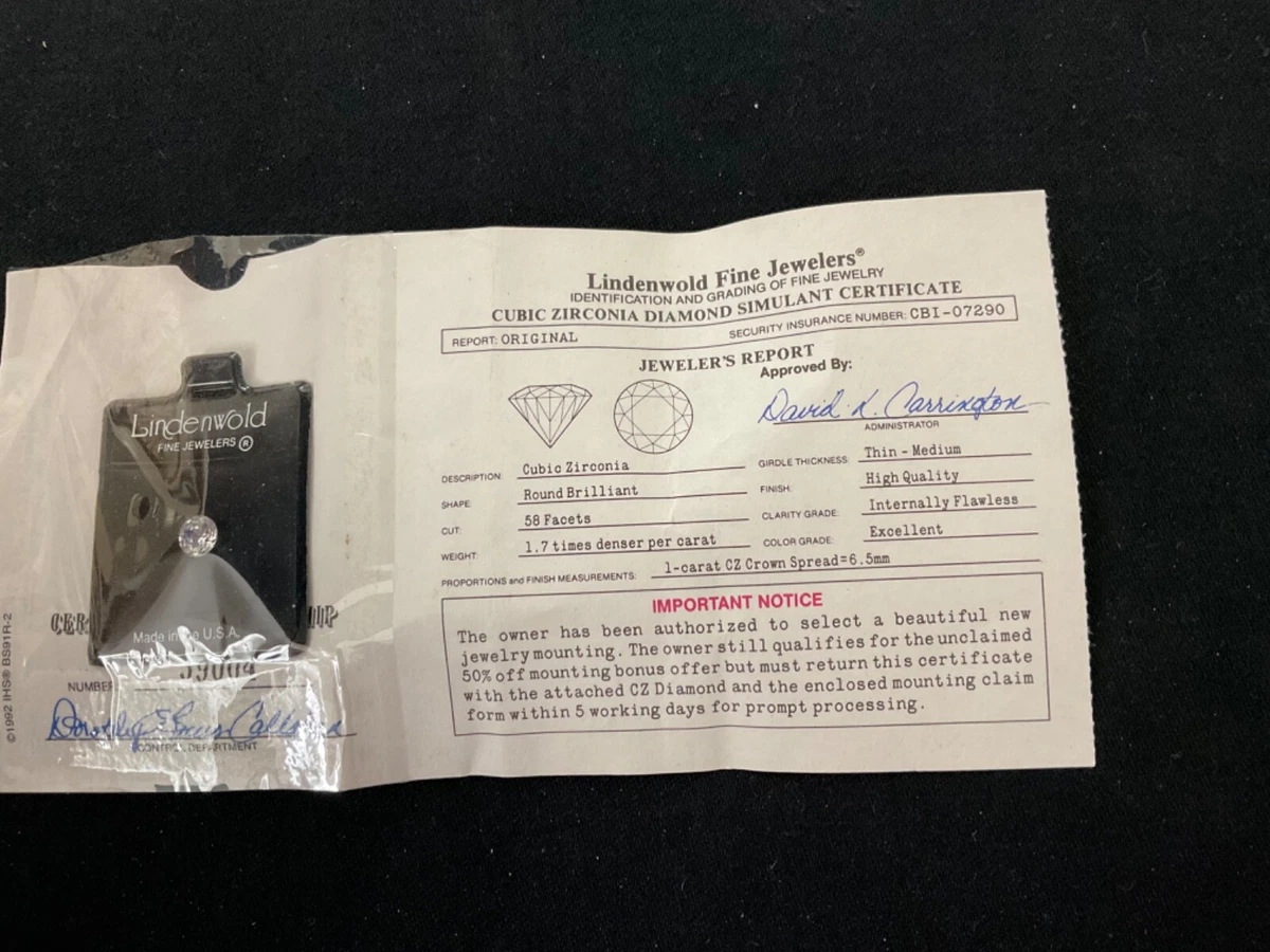 CUBIC ZIRCONIA LOT OF ONE W CERT OF OWNERSHIP 6.5mm Lindenwold