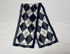 Vintage Adrienne Vittadini Semi Sheer Silk Scarf Navy Blue  White Diamond