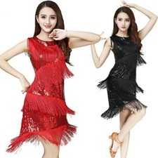 Women Latin Dance Dress Salsa Tango Ballroom Sequin Tassel Rumba Practice
