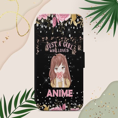 ANIME GIRL HANDYHÜLLE FÜR IPHONE SAMSUNG PIXEL PINK ROSE FLIP WALLET