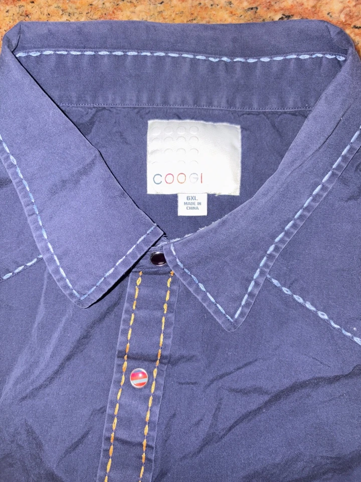 Camisa COOGI Hombres 6XL Azul Logo Puntada Círculos Coloridos Perla A Presión Foto 3 de 4