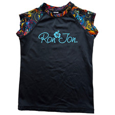 Ron Jon Surf Shop Rash Guard Swim Top Girls Size M Black Floral SPF Compression
