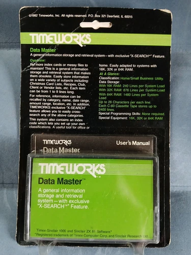 Timeworks TimeX-Sinclair 1000 & ZX-81 Computer Data Master Cassette Tape 16K RAM