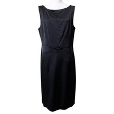 Banana Republic Starburst Sheath Dress Sz 14 Black Satin Sleeveless LBD Cocktail