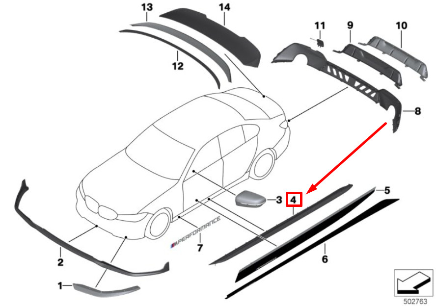 BMW 3 G20 M Perf.Gloss Black Sill Attachment Set 2455896 