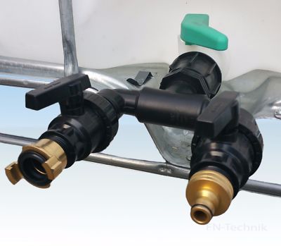 IBC Adapter DN 50 2-fach PP Auslaufhahn in 1'' GEKA / Gardena komp. Verbinder