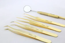 Eyelash Extension Straight or Curved or Volume Stainless Steel Gold Tweezers