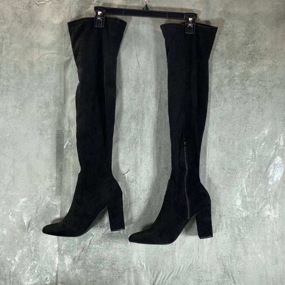 WILD PAIR Women's Black Micro Bravy Over-The-Knee Stretch Block-Heel Boots SZ9.5 - Image 4 of 4