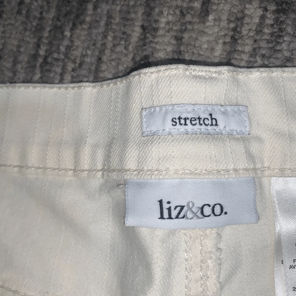 Pantalones al tobillo Liz & Co para mujer talla 10 blancos informales de algodón elástico Foto 3 de 4