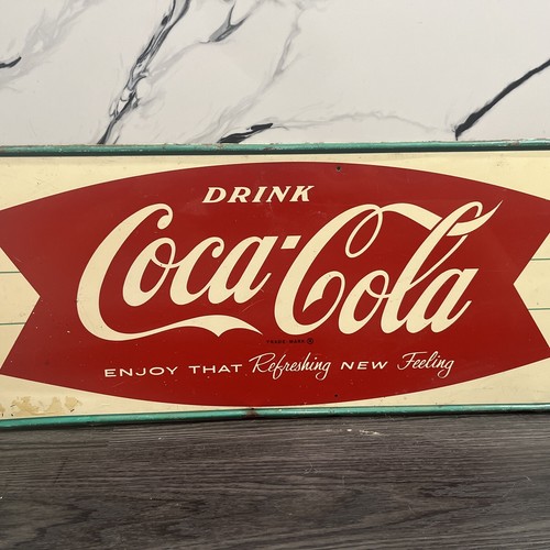 "Frühe 50er Jahre Coca-Cola-Schild ""Genießen Sie dieses erfrischende neue Gefühl"" 31,75"" x 11,75" - Bild 2 von 13