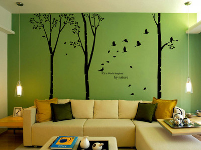 Wandaufkleber Dekor handgeschnitzt Birke Baum Wald Vogel Zimmer Kunst UK RUI184