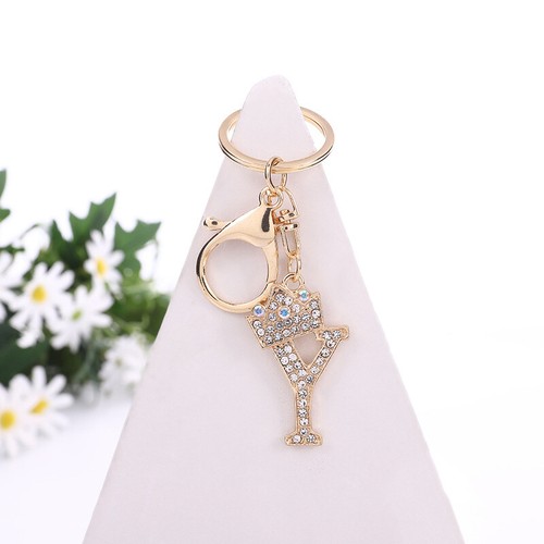 Rhinestone Crown Alphabet Initial Letter A-Z Keychain Key Ring Bag Charm Pendant - Picture 49 of 50