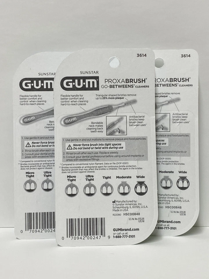 (Paquete de 3) Cepillos interdentales GUM 3614FC Proxabrush Go-betweens - Anchos, 10 cada uno Foto 2 de 2