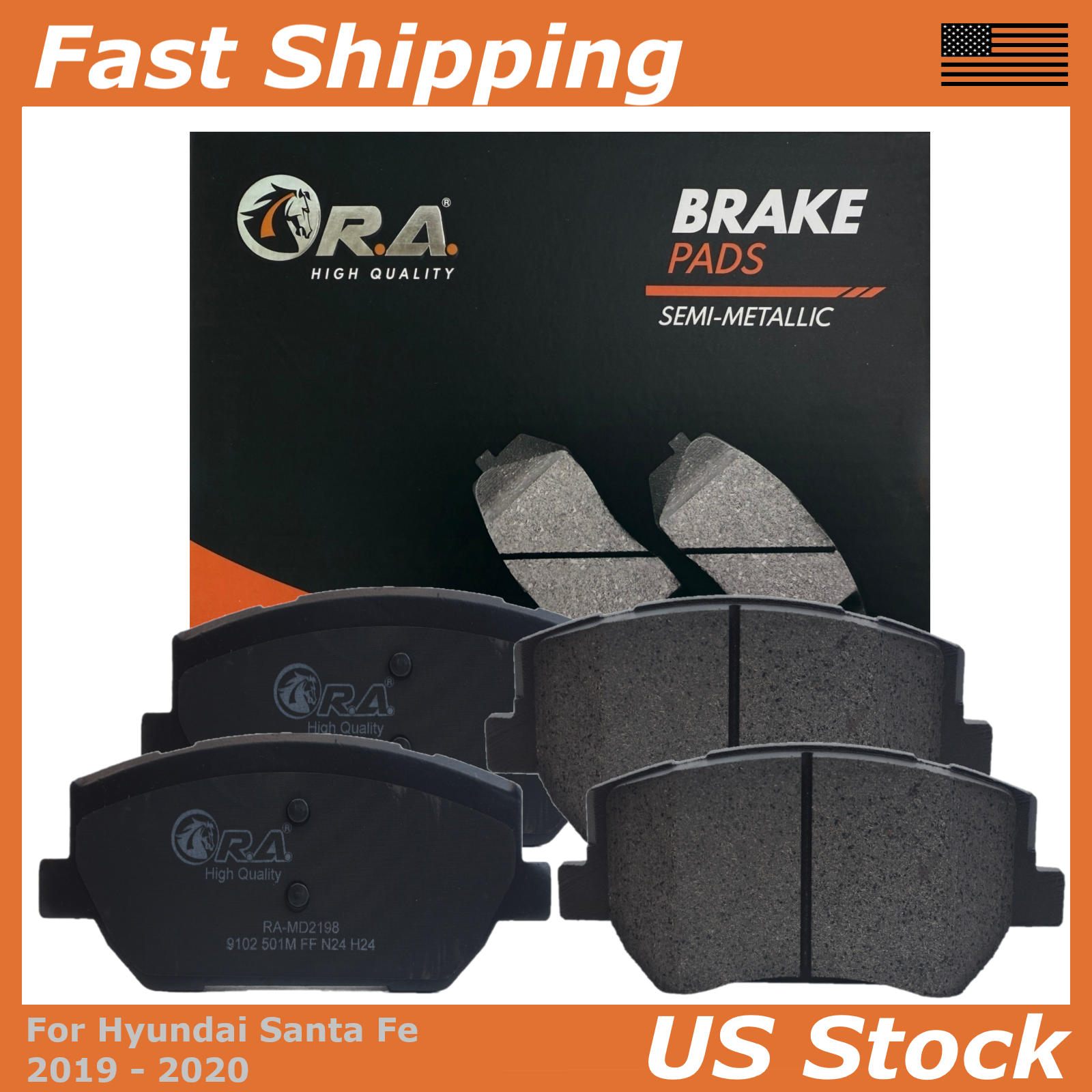 High-Performance Front Disc Brake Pads for 2019-2020 Hyundai Santa Fe 2.0L 2.4L SE SEL GLS Models