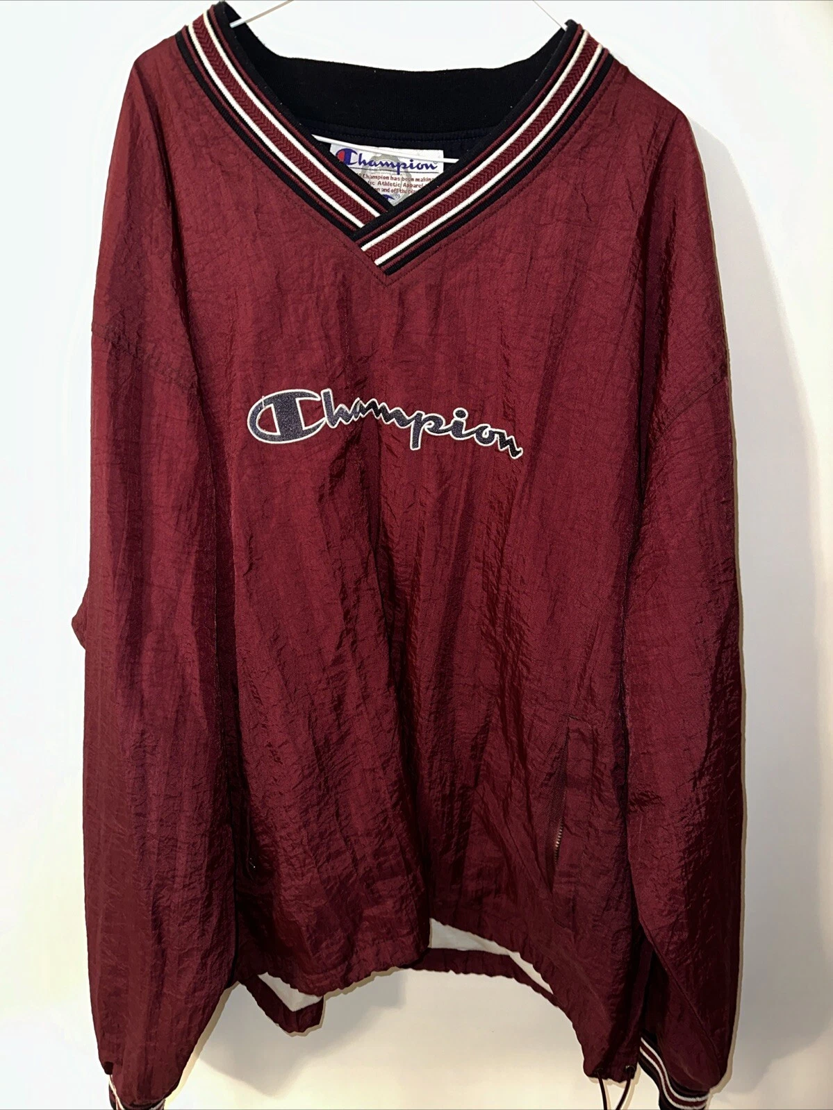 VINTAGE CHAMPION WINDBREAKER XL SWEATSHIRT PULLOVER BURGUNDY SCRIPT LOGO