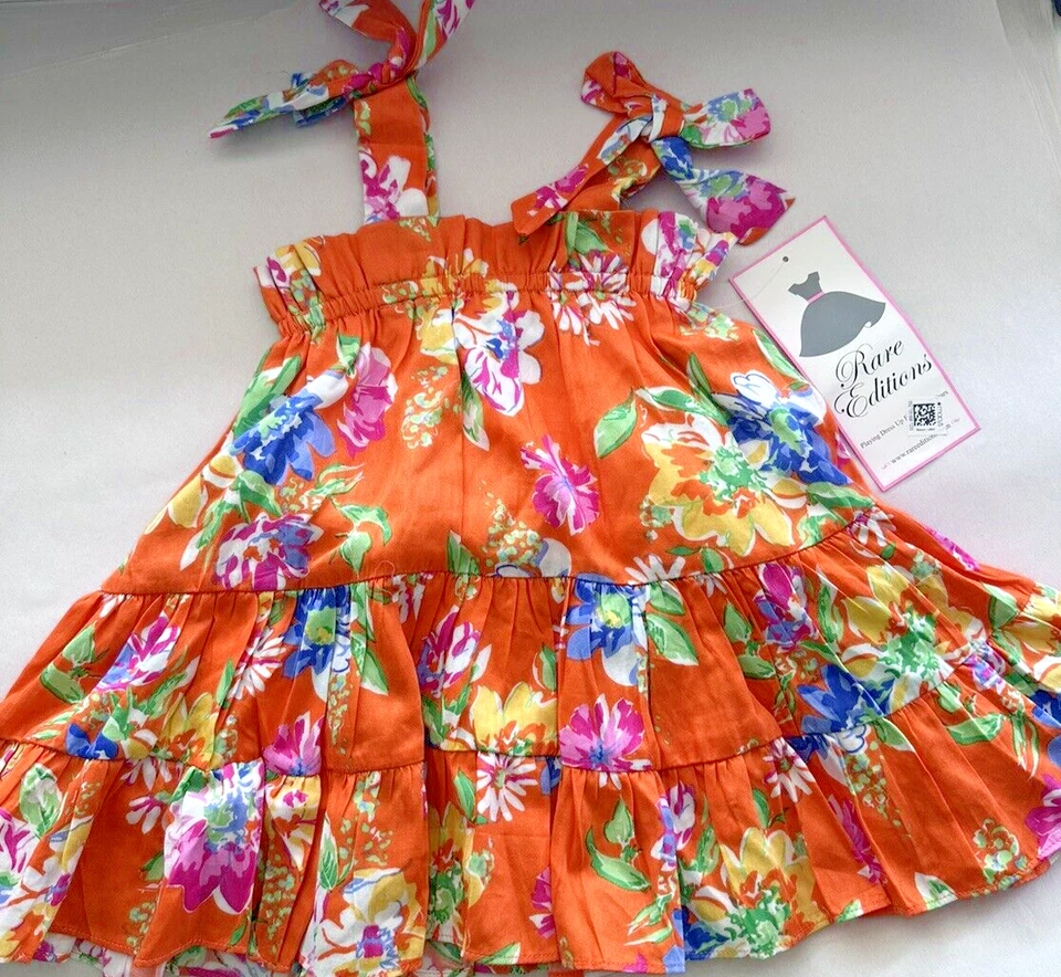 Rare Editions Toddler Girls Floral Printed Tiered Dress Sleeveless Orange size 5 - Image 2 of 4