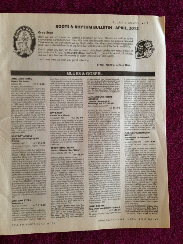 ROOTS & RHYTHM BULLETIN 2012 CATALOG DETAILED DESCRIPTIONS BLUES/JAZZ/POP MUSIC