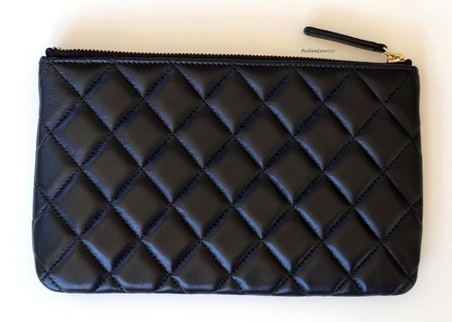 NEW 24P Chanel Black Quilted Bag Clutch Case Leather CC Pearl Logo - Picture 2 of 16