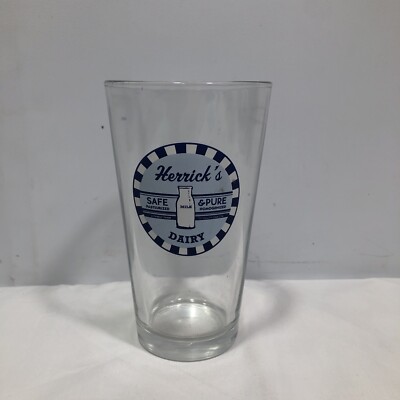 Vintage Herrick's Dairy 16oz Pint Glass / Barware Tumbler