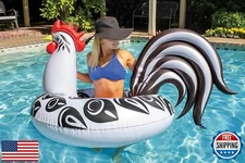 Poolmaster Rooster Inflatable Swimming Pool Party Float (48 Inch), Black/Whit