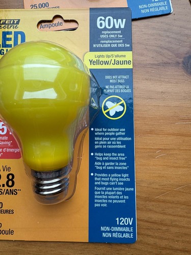 4 NEW Yellow LED Bug Light Bulb 5 watt (60w Replace) A19 Indoor/Outdoor - Picture 4 of 9