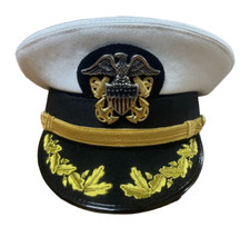 Us Navy Officer Visor Cap, US Navy Commander captain Rank Cap in White Cotton 58