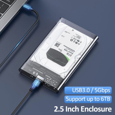 USB Klar Festplattengehäuse für 2,5 Zoll SATA 6TB HDD/SSD, UASP 5Gbit/s 