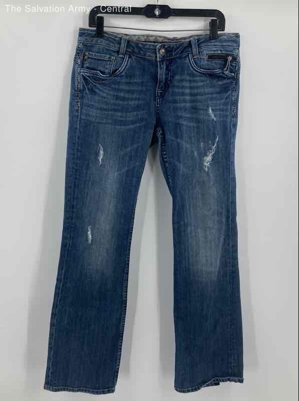 ReRock For Express Womens Blue Distressed Medium Wash Bootcut Jeans Size 12