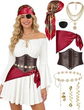 Women's Pirate Costume Set - Halloween Outfit with Accessories, Dress Up, Cospla
