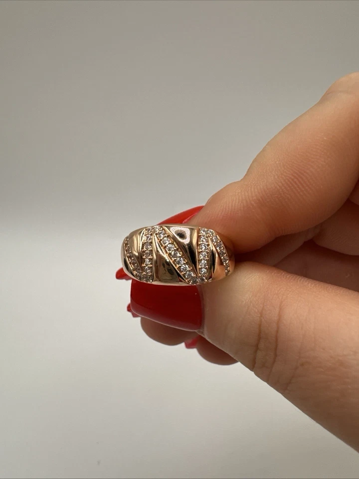 Anillo grueso unido oro laminado de 14 quilates geométrico y circón natural con sello 585RG Foto 2 de 4