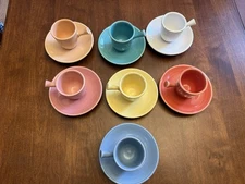 Fiesta Ware Stick Handle Demitasse Cups & Saucers Lot 7 - Paired Colors
