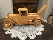 VTG Large Handcrafted Wooden Tow Truck With Two Tires, Excellent, Free Shipping!
