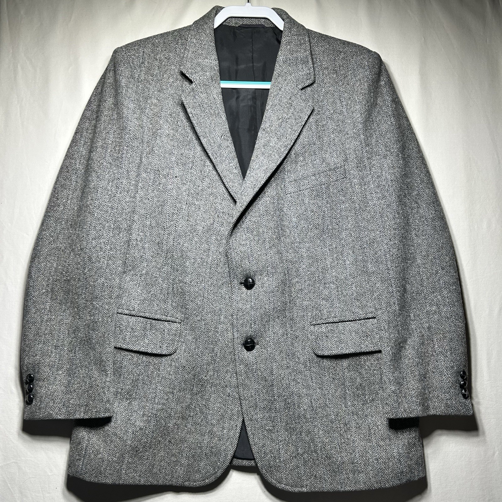 Vintage 90s Blazer Grey Herringbone Wool Tweed Jacket M Woodmere Mens 40R Poland