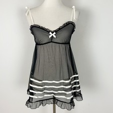 Y2K Victoria  s Secret Black Sheer Babydoll Ribbon Tie Slip Nightie Size Small