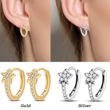 KUNSIR 925 Sterling Silver Tiny Star Hoop Earrings For Women Girls Jewelry Gift