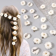 20 PCS Small Flower Hair Clips Fabric Rhinestone Wedding Pins Accessories