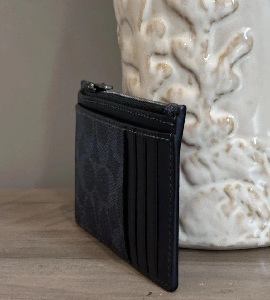 Estuche para Tarjetas COACH CBJ98 Cremallera Firma Lona y Cuero Gráfico Coach Azul Marino/Rojo Negrito Foto 4 de 4