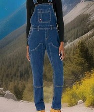 NWT Dickies Strech Double Front Knee Bib Overalls Large Women s Denim Blue