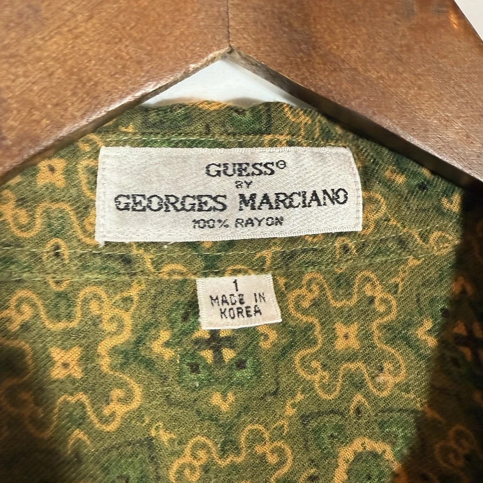 Vintage 80s Guess by Georges Marciano Rayon Shirt Made in Korea Green S/M Rare - Image 4 of 4