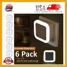 6 Pcs Plug-in LED Night Lights Lamp Dusk to Dawn Sensor Hallway Kitchen Bathroom
