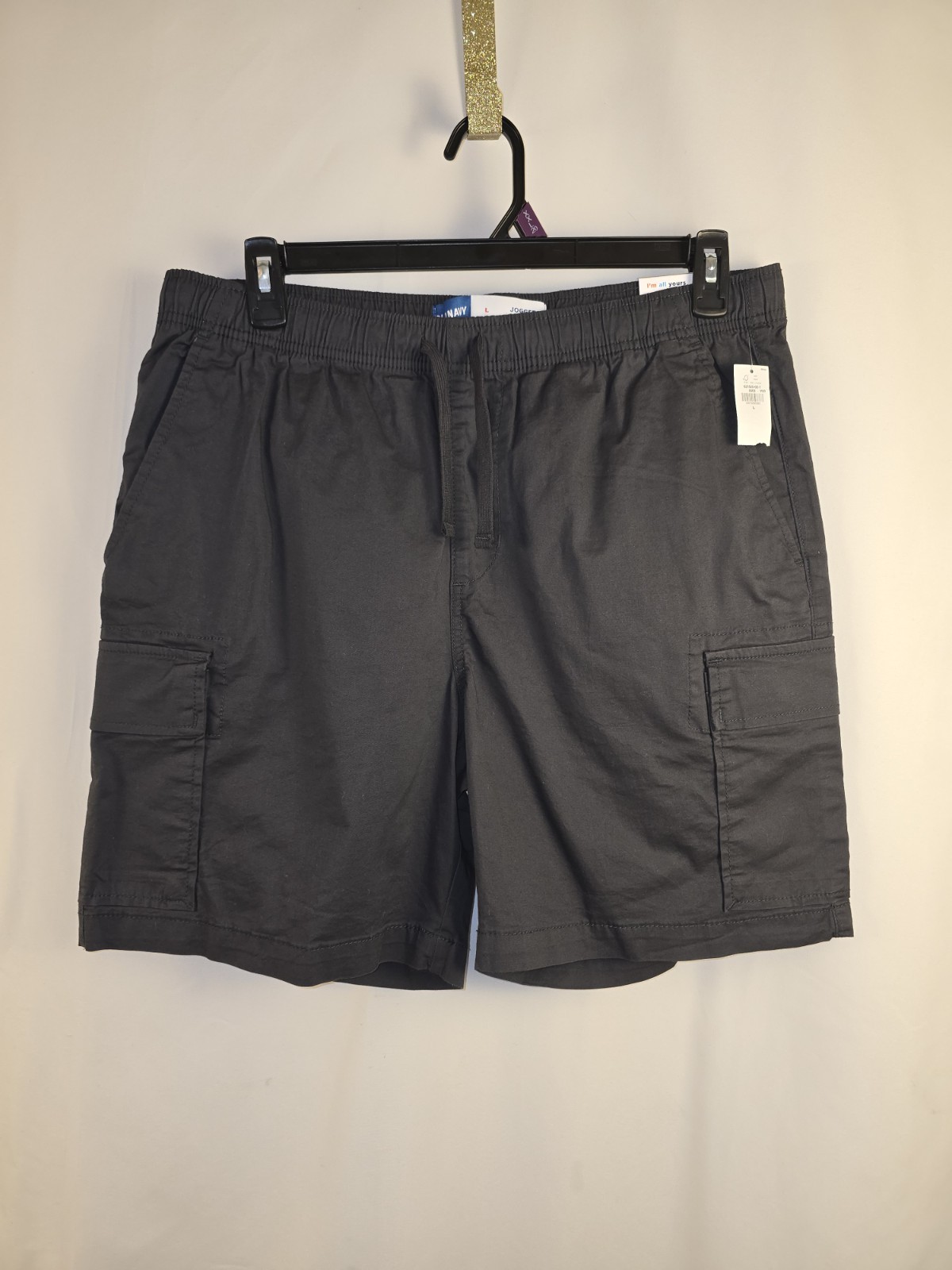 NWT Men's Old Navy Dark Gray Built-in Flex Drawstring Jogger Cargo Shorts Size L