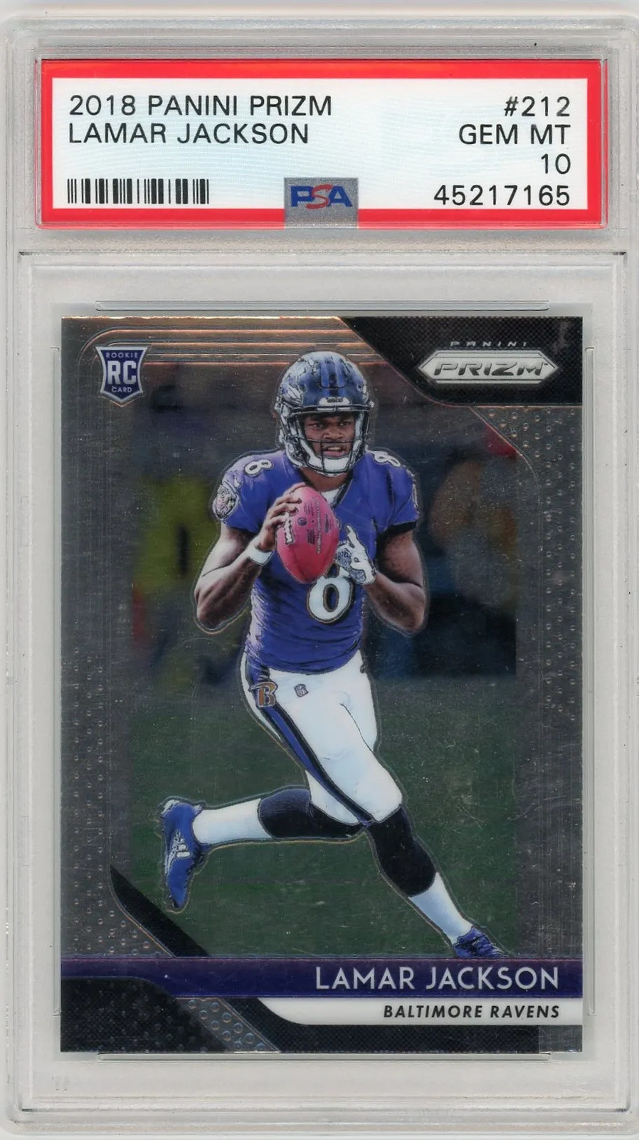 2018 Panini Prizm Lamar Jackson #212 PSA 10
